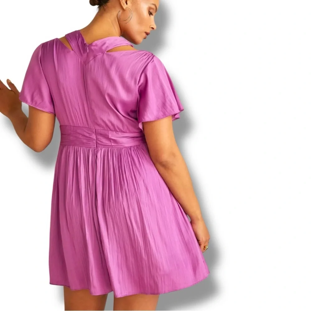 Anthropologie Vibrant Purple Short Flutter Sleeve Empire Waist Flowy Mini Dress